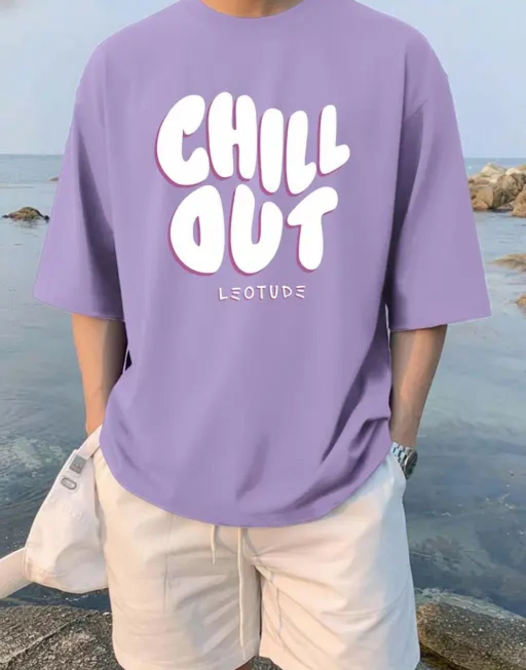 Men's Purple Oversized Graphic T-Shirt