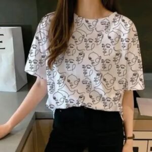 Women’s White Abstract Print Oversized T-Shirt
