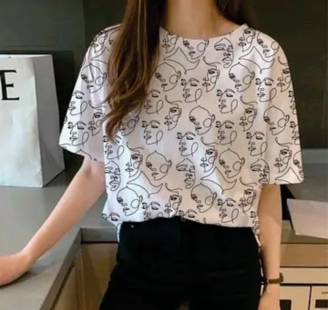 Women’s White Abstract Print Oversized T-Shirt