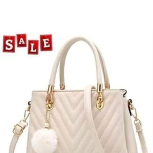 Women's Beige Quilted Tote Handbag with Sling Strap
