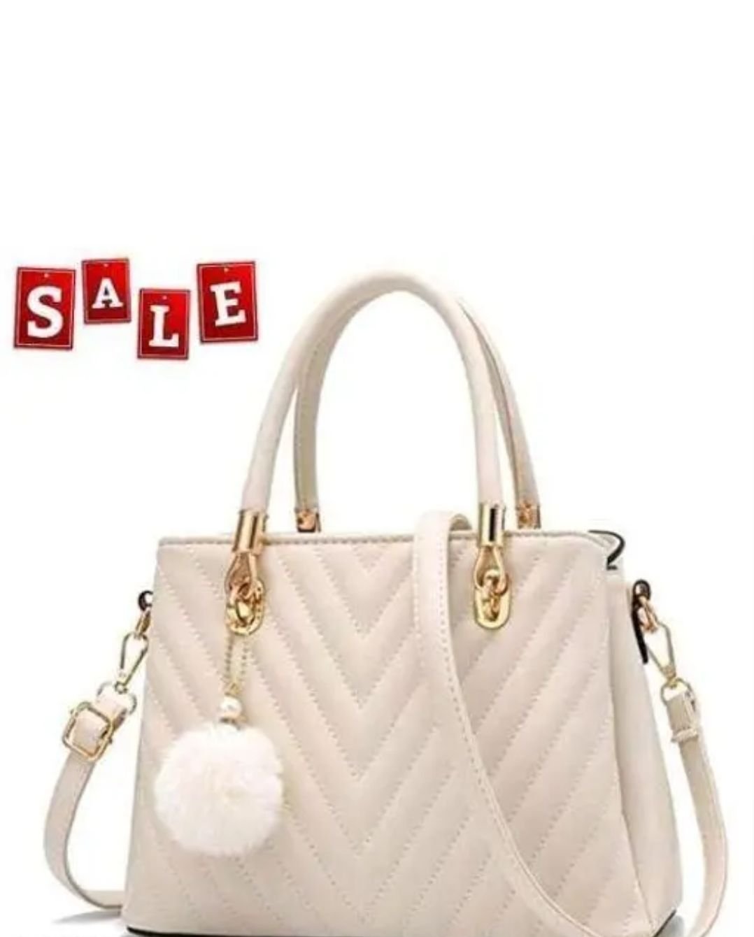 Women's Beige Quilted Tote Handbag with Sling Strap