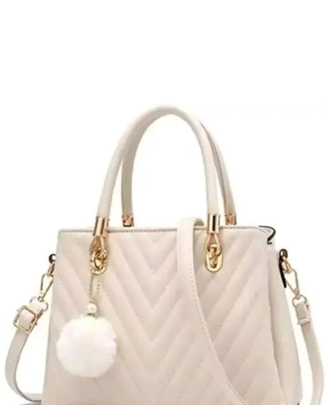 Women's Beige Quilted Tote Handbag with Sling Strap - Image 2