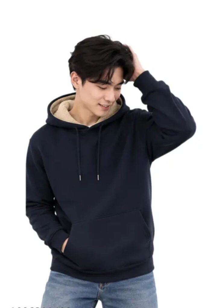 Men's Navy Blue Fleece-Lined Pullover Hoodie