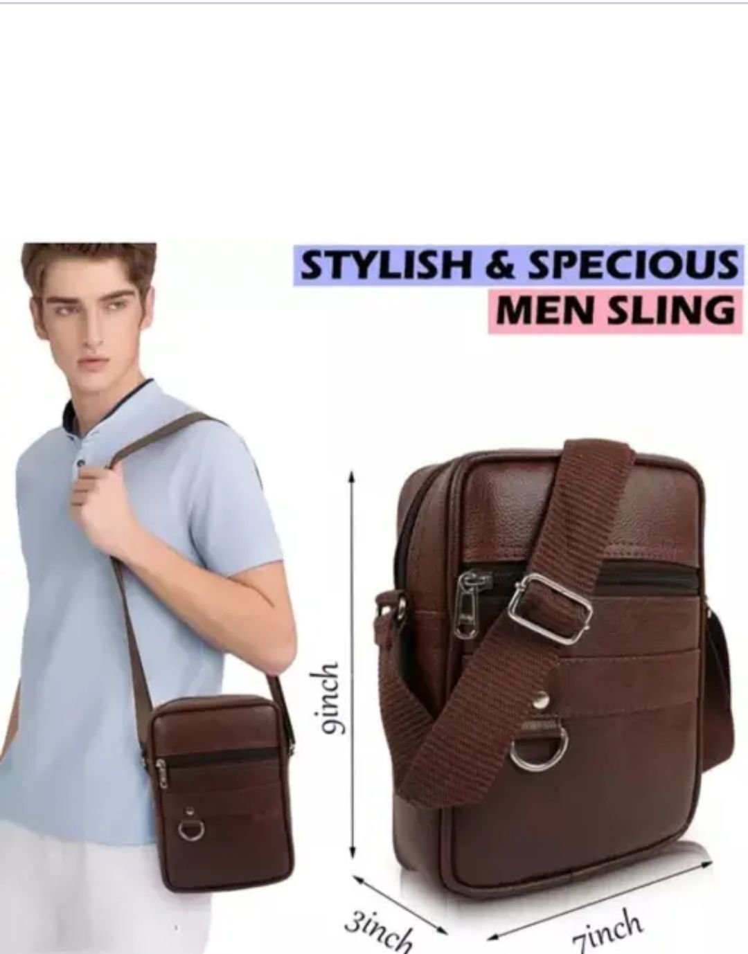 Men's Dark Brown Crossbody Sling Bag - Image 3