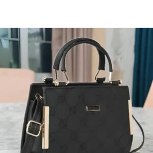 Women's Black Textured Handbag with Shoulder Strap