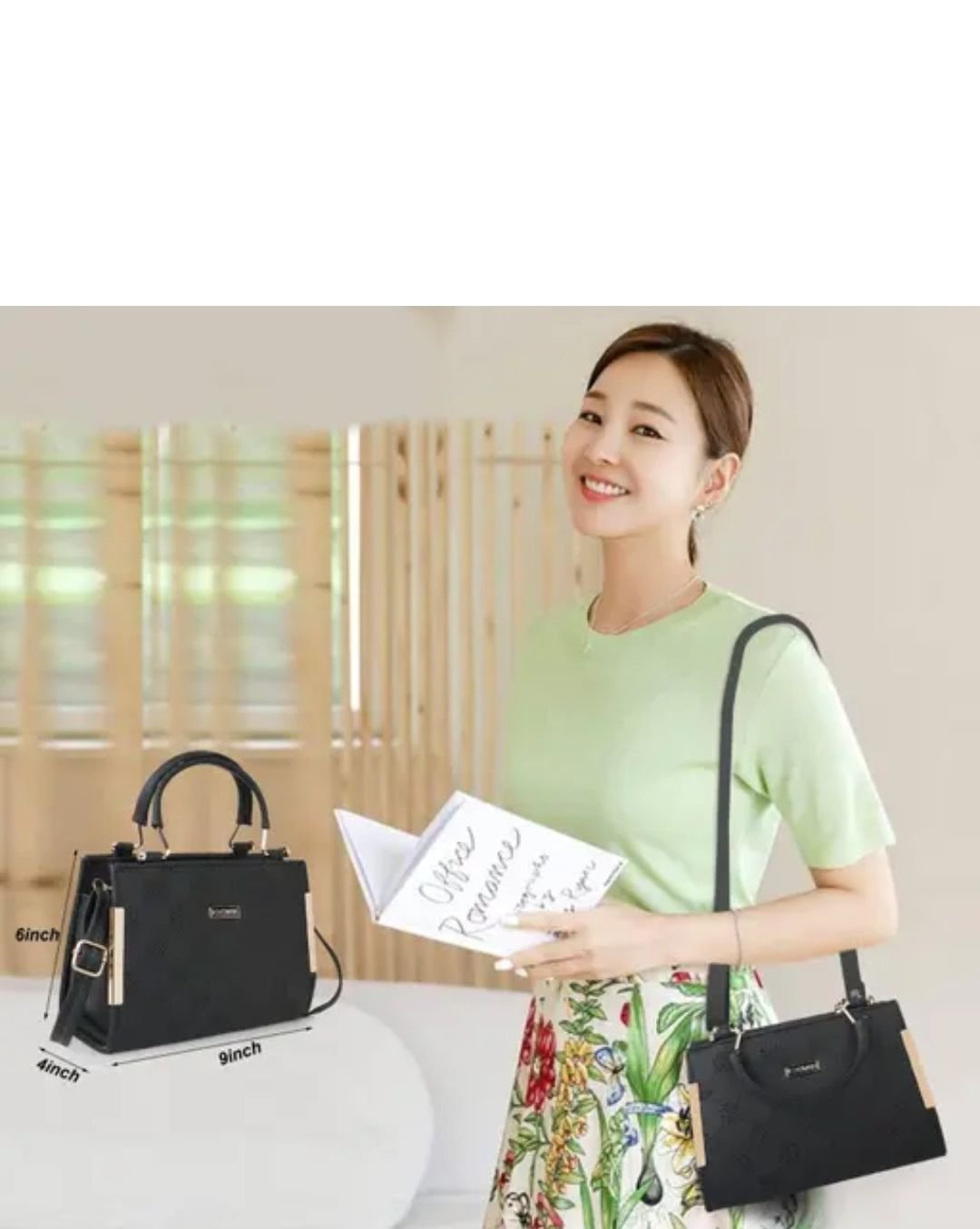 Women's Black Textured Handbag with Shoulder Strap - Image 2
