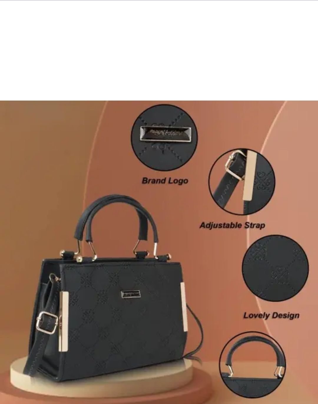 Women's Black Textured Handbag with Shoulder Strap - Image 3