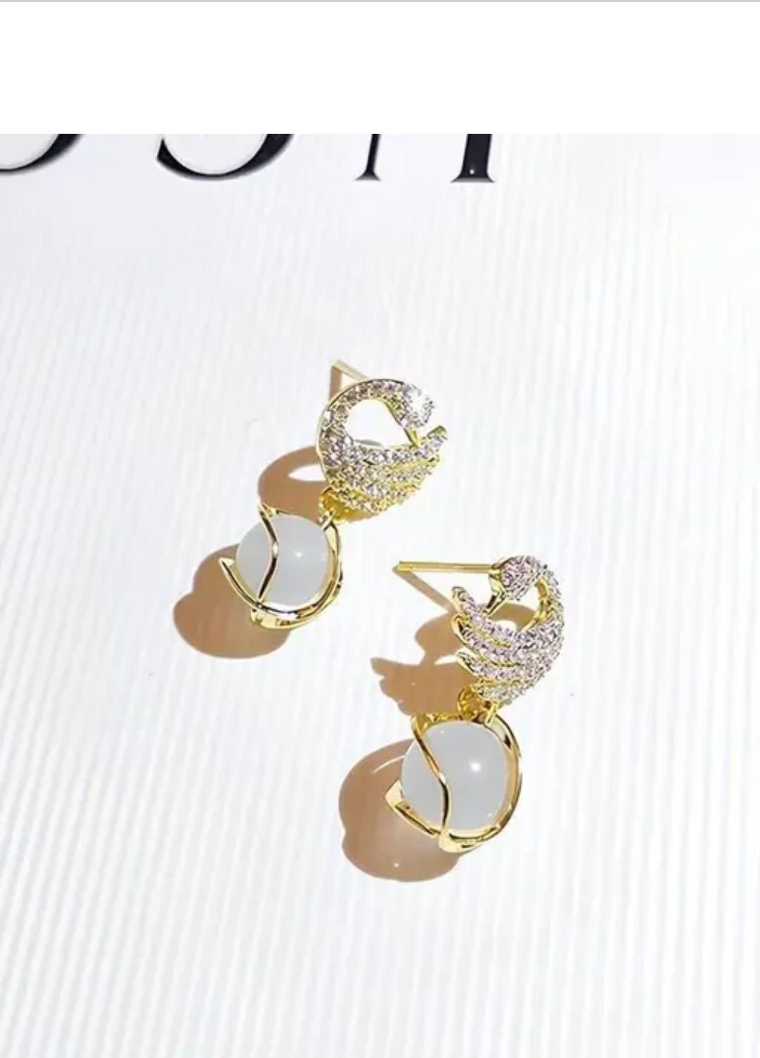 Women's Gold-Tone Crystal Pearl Drop Earrings - Image 2