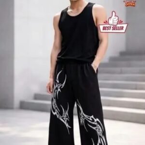Men's Black Graphic Print Baggy Pants