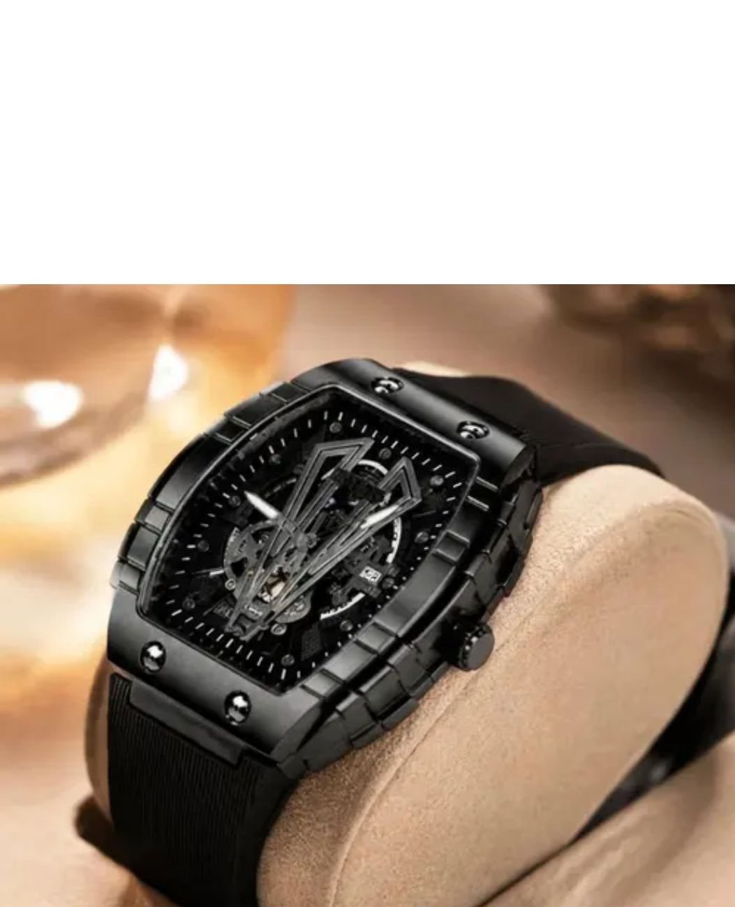 Men's All-Black Skeleton Dial Luxury Watch