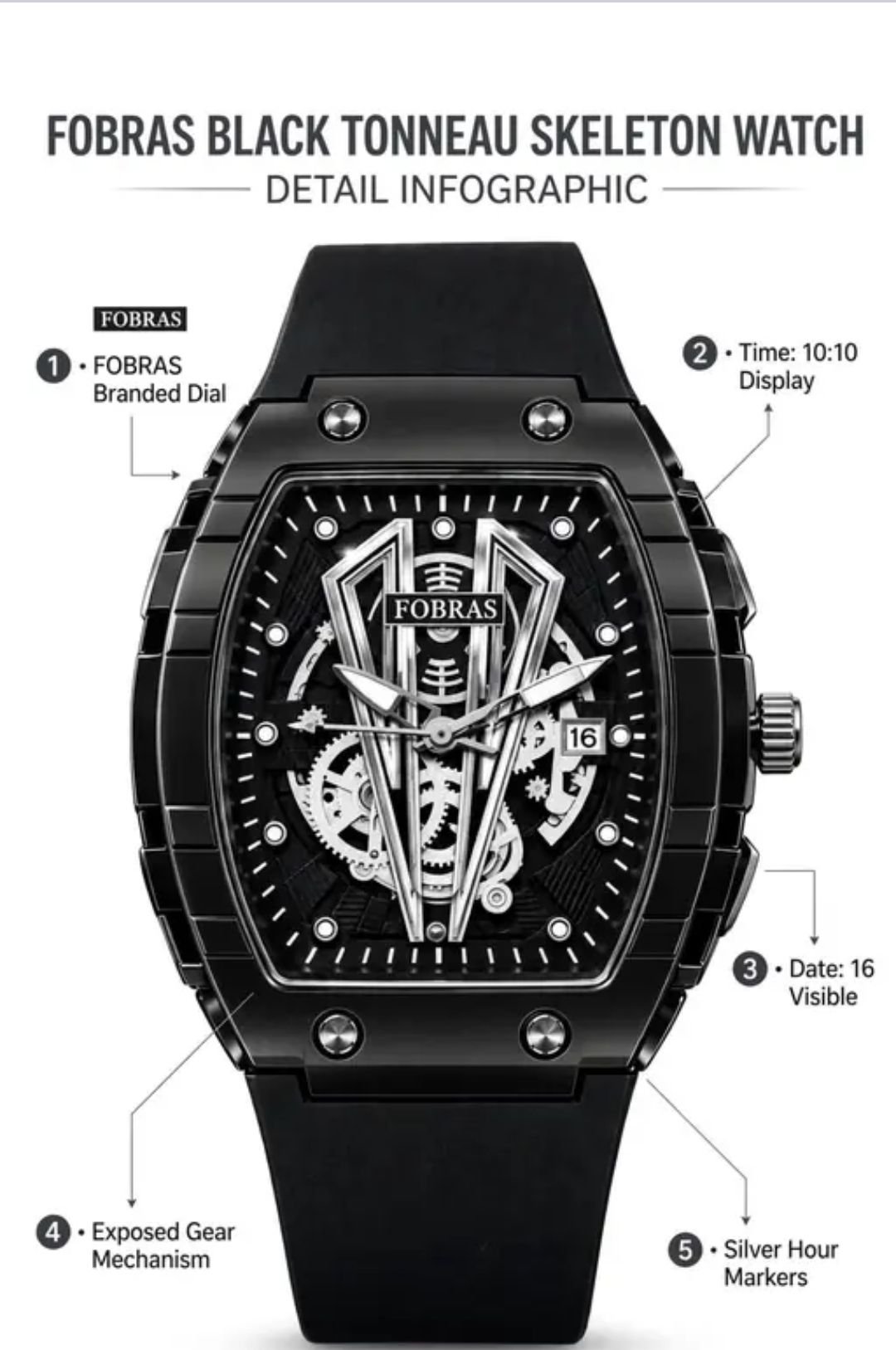 Men's All-Black Skeleton Dial Luxury Watch - Image 2